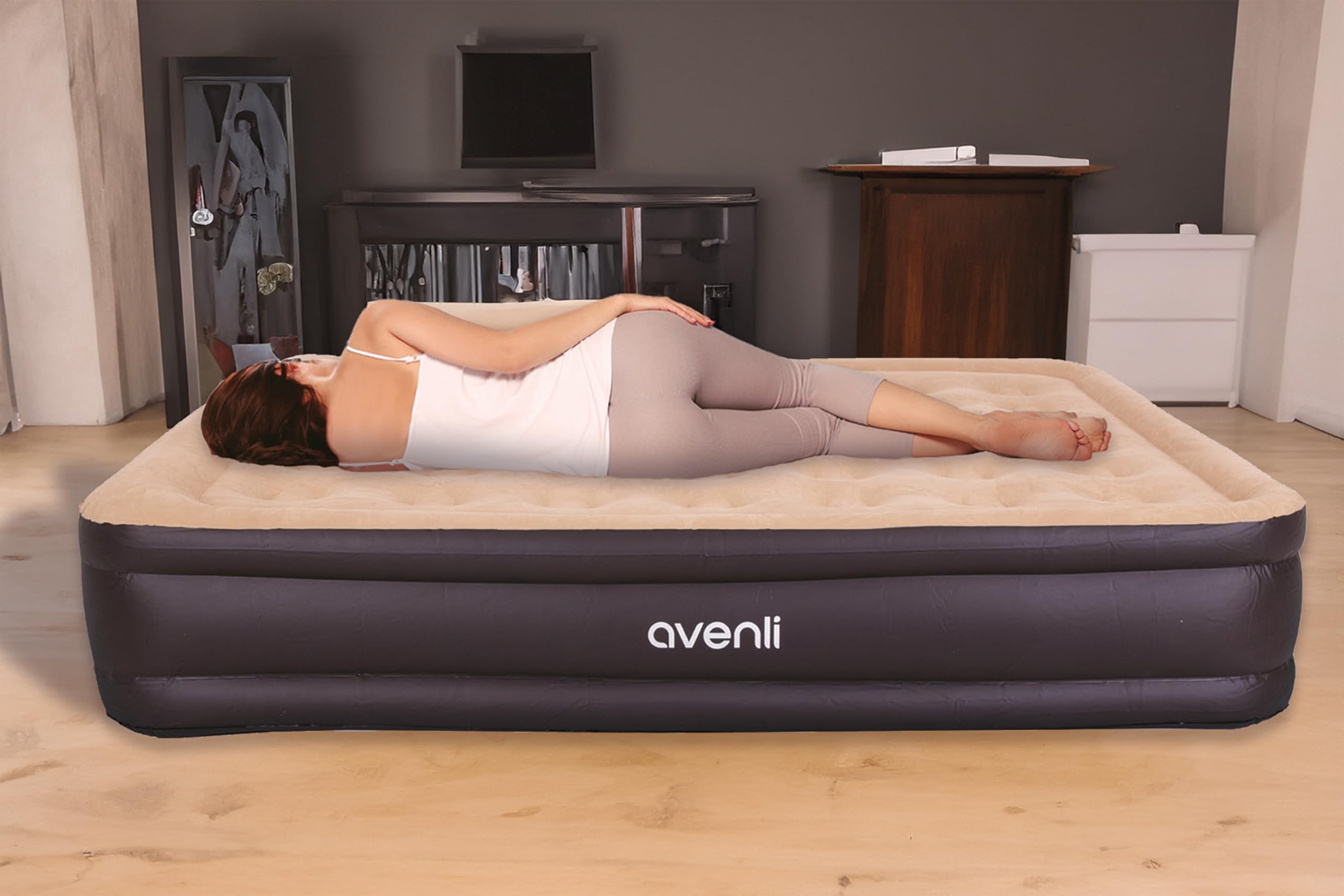 Arebos Aufblasbare Matratze | Luftbett Selbstaufblasend 203 × 95 × 51 cm geeignet für 1 Person | Gästebett mit elektrischer Pumpe | Luftmatratze inkl.Tragetasche für Camping/zu Hause | Grau/Anthrazit
