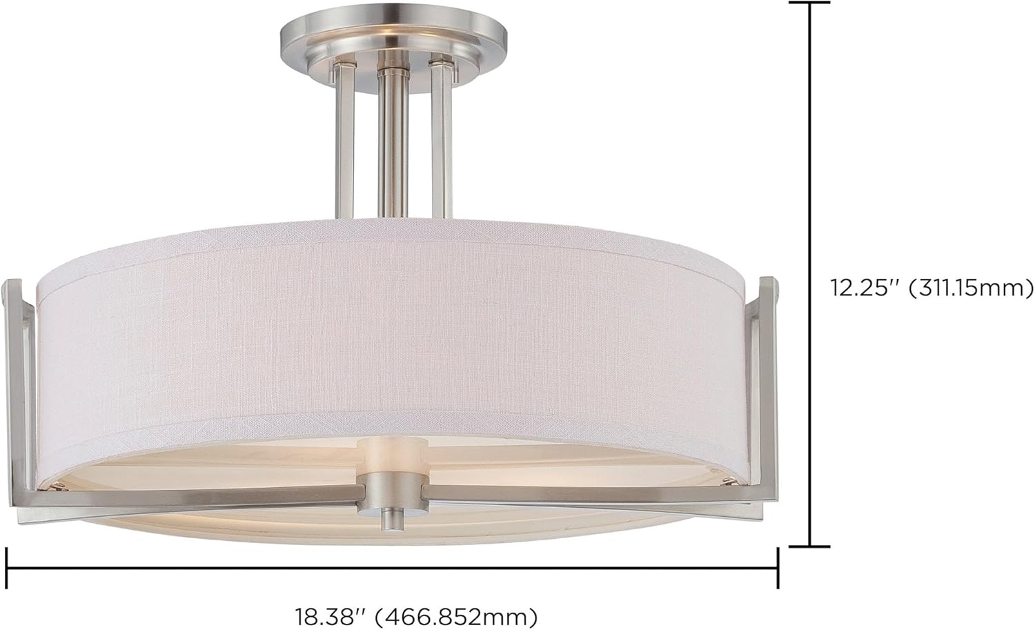 NUVO 60/4758 Three Light Semi Flush Mount, Brushed Nickel