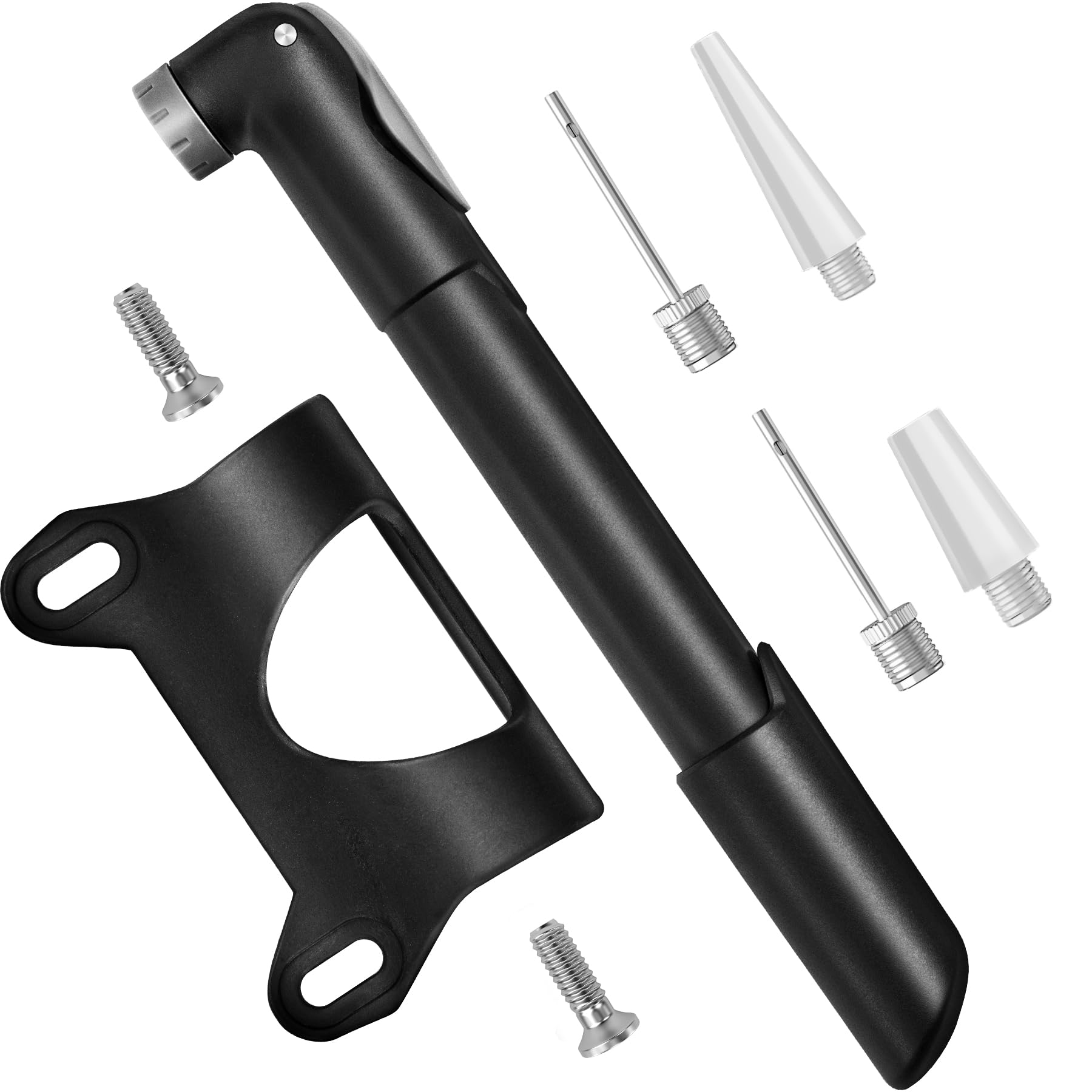 Topward Mini Bike Pump with Mounting Bracket - Fits Presta & Schrader Valves, Portable Hand Pump for Road and Mountain Bicycles, Includes Football Pump Needles and Inflatable Accessories