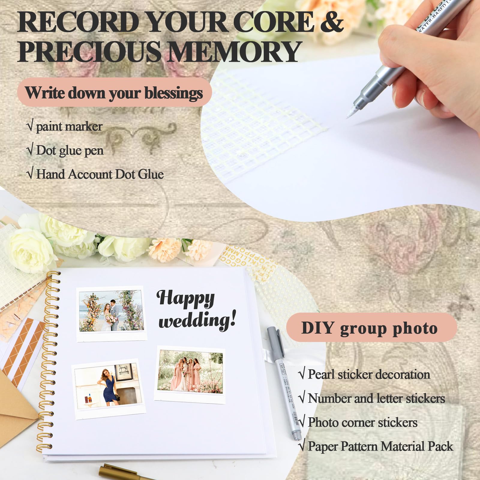 Lignumix Scrapbook-Fotoalbum für Hochzeit, Briefe an die Braut, 30 leere Seiten und Scrapbook-Zubehör, DIY-Gästebuch für Brautparty, Junggesellinnenabschied, 25,4 x 25,4 cm