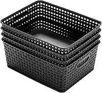 Vista 4 de Cestas de almacenamiento de plástico para organizar, 11 x 8.5 x 4.7 pulgadas, paquete de 4 (negro)