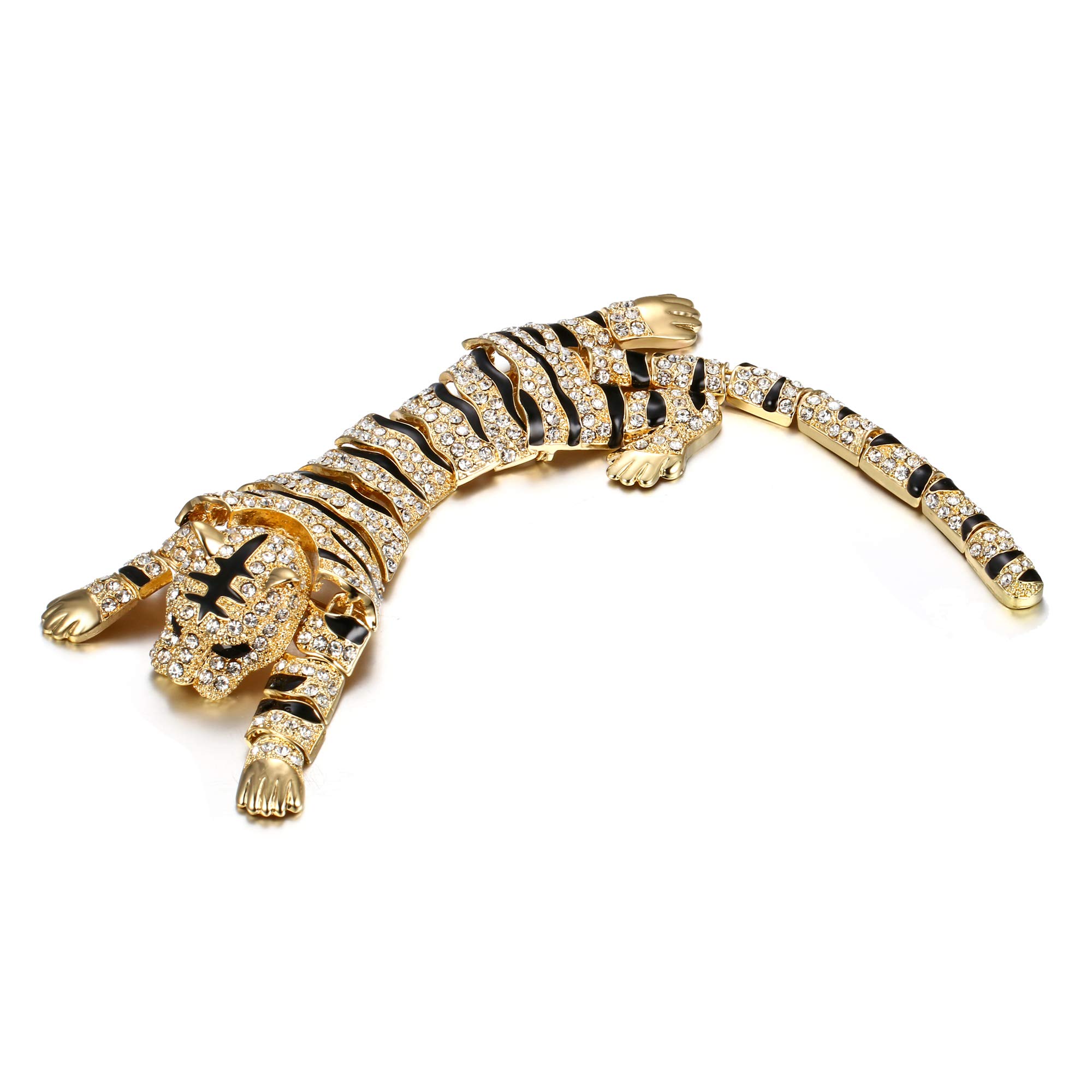 EVER FAITH Austrian Crystal Enamel 10 Inch Wildlife Predator Tiger Animal Brooch