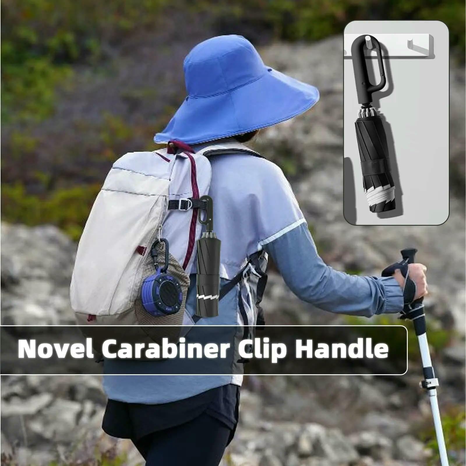 Ombrello Grande A Piegatura Inversa Antivento - Strisce Automatiche Aperte E Vicine, Riflettenti, Protezione Up50+ UV, Rain & Sun Parasol-125 Cm Nero