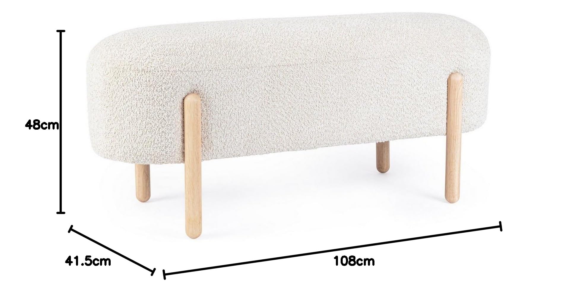 KONTE.DESIGN Panca DAYLA in tessuto effetto bouclé naturale e gambe in legno rubber wood