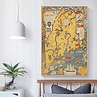 Vista 5 de Impresión artística grande del mapa del estado de Maine, Estados Unidos, alrededor de 1938, lienzo para pared, póster de sala de estar, cuadros e