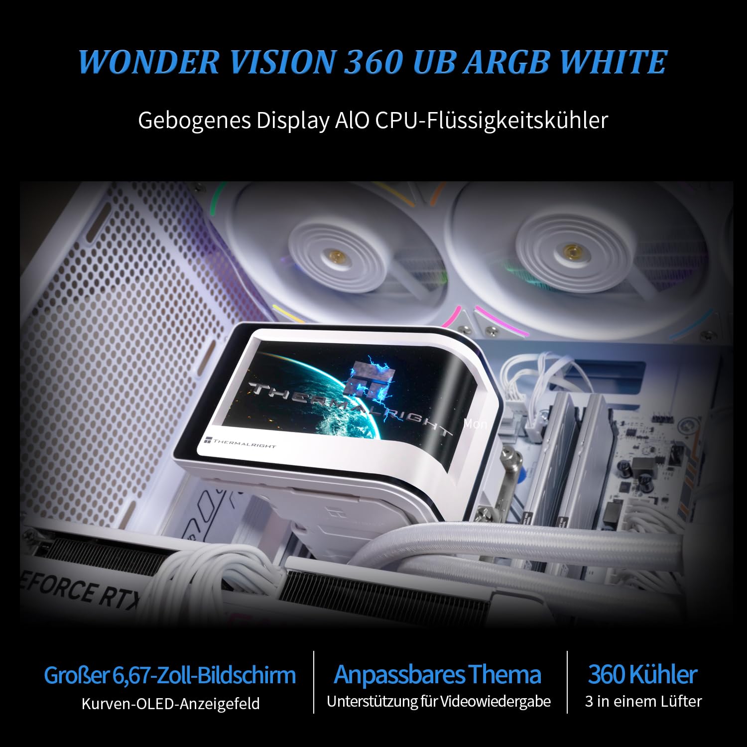 THERMALRIGHT Wonder Vision 360 UB ARGB Blanco Enfriador de CPU AIO, para AM5/Intel LGA1851/1700, pantalla curva 3D de 6,67 pulgadas con resoluciones de 2400x1080, pantalla de panel magnético, soporte