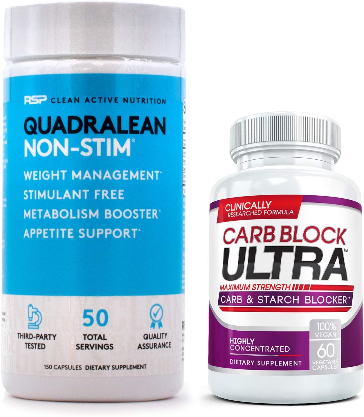 RSP QUADRALEAN 2.0 & 2X CARB Block Ultra Bundle: Professional Strength, Fat-Burning Powerhouse. Block Carbohydrates, Boost Metabolism & Energy, Inhibit Fat Production with The Best Weight Loss Pills