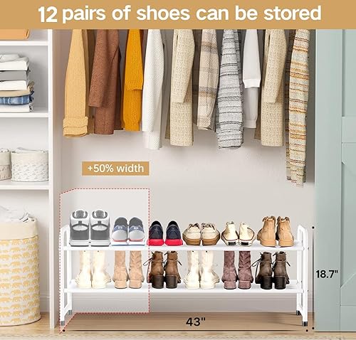 Miniatura 2 de KEETDY Zapatero largo de 2 niveles para armario, entrada, organizador de zapatos para 18 pares de tenis, estante de almacenamiento de zapatos