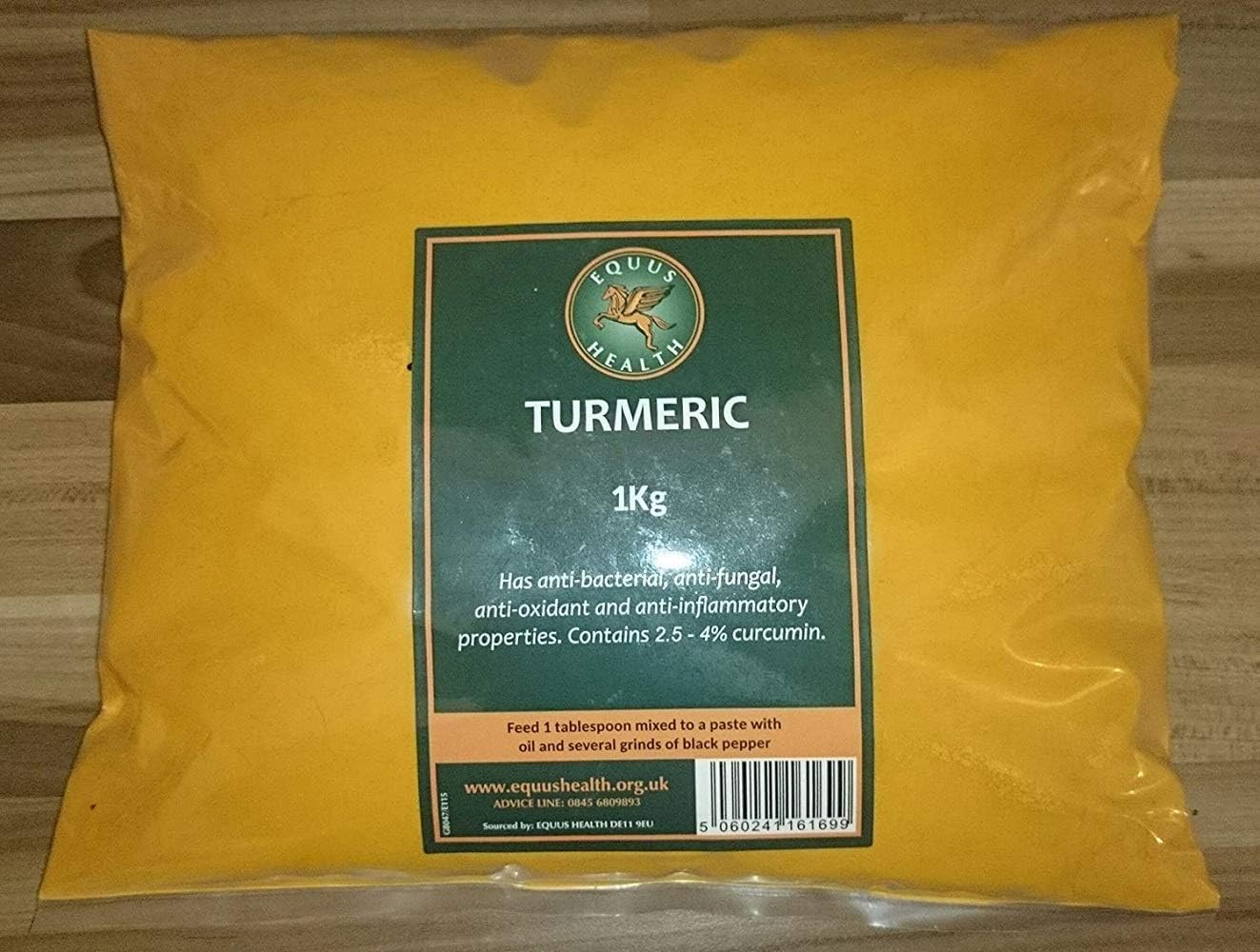 Equus Health Pure Ground Turmeric Root - 3% Curcumin Content, Stiffness, Arthritis & Sarcoids, Horse/Dog Joint Supplement 1kg