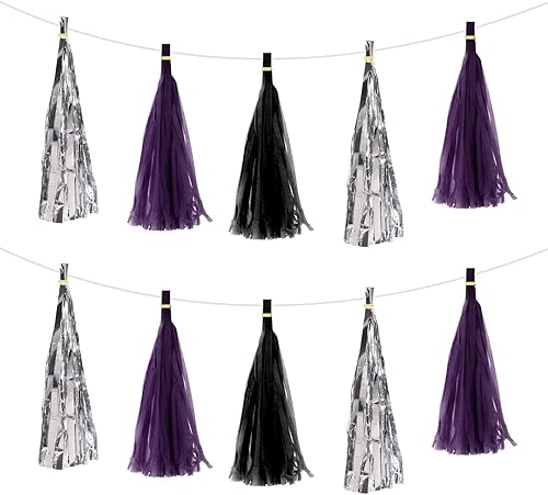Vista 72 de MECCANIXITY 15Pcs Dark Purple Tassel Garland Banner with Rope Tissue Paper Tassels Party DIY Kits for Anniversary Wedding Birthday Party