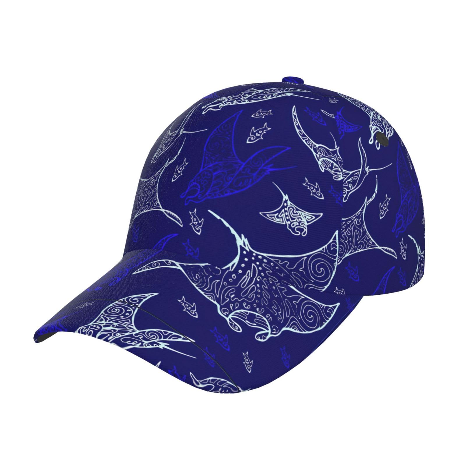Fashions Classic Cotton Manta Ray and Fish Print Baseball Cap,Peak Cap Adjustable dad hat for Unisex Black
