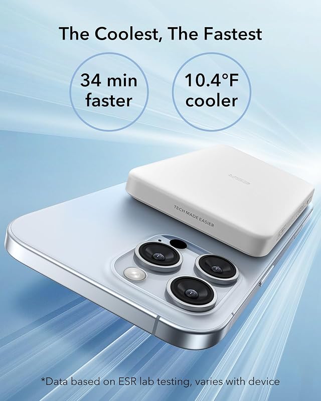 ESR Qi2 Tanúsított MagSafe Powerbank 10000mAh - 15W Gyorstöltő iPhone 16/15/14/13/12 Készülékekhez, Kompakt Hordozható Külső Akkumulátor USB