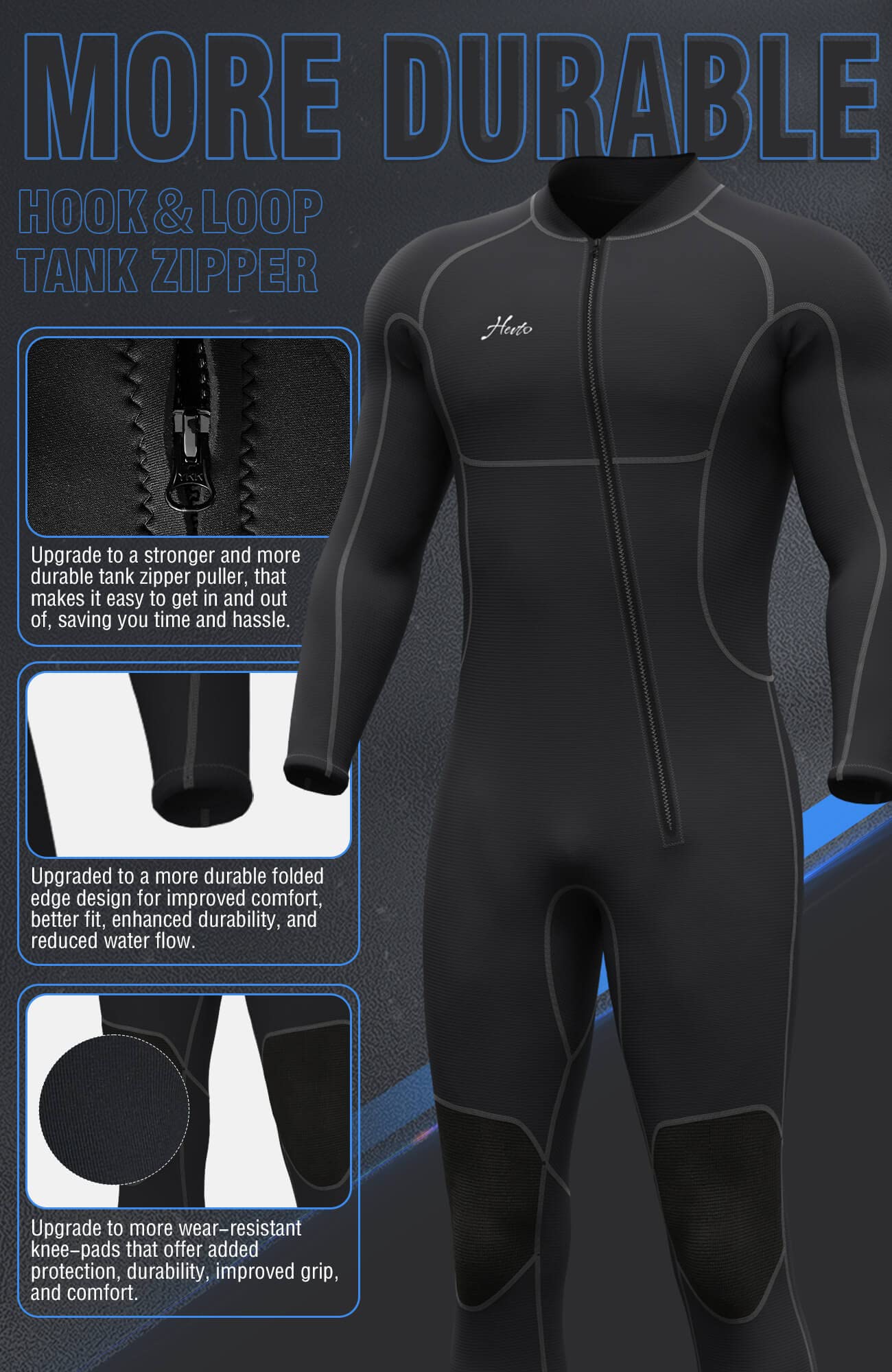 Hevto Men Wetsuits 3/2mm Neoprene Front Zip Full Wet Suit Keep Warm for Surfing Swimming SUP Snorkeling Diving (M2-Black, XXL)