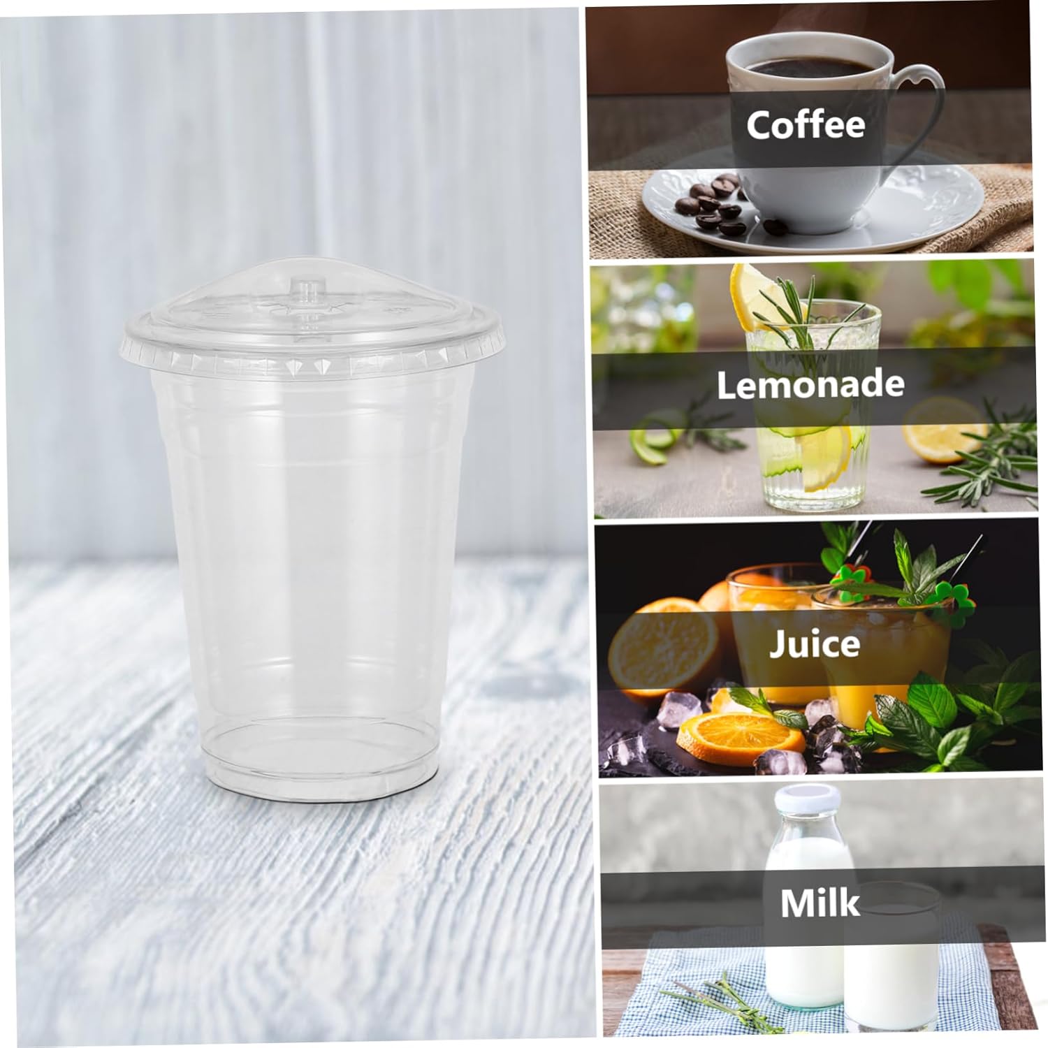 Unomor 100pcs Milk Tea Cup Bulk Reusable Coffee Cups Lids Leakproof for Iced Coffee Smoothies Lemonade Party Supplies