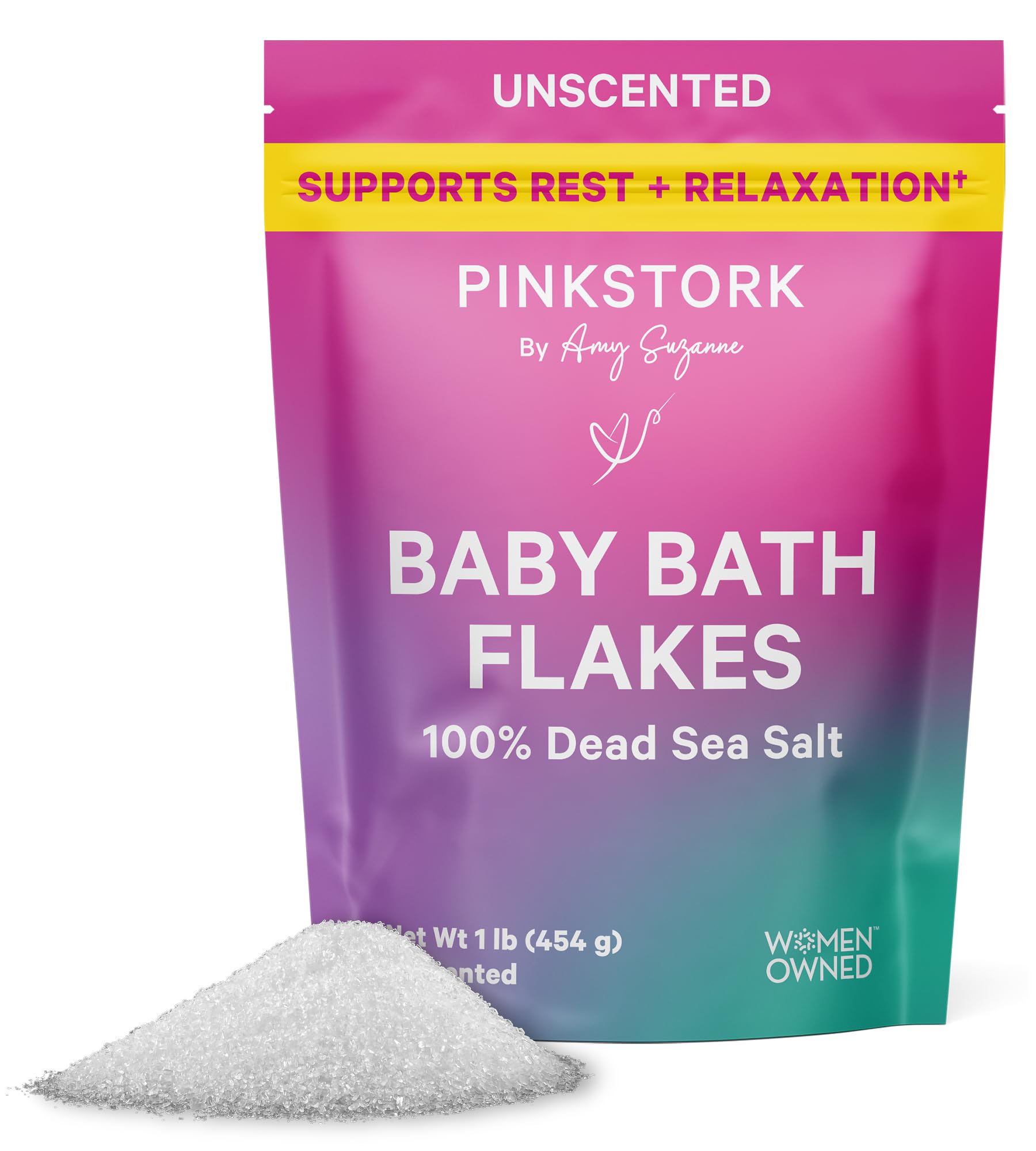 Pink Stork Baby Bath Flakes – Pure Magnesium Chloride Bath Soak for Infants + Toddlers – Fragrance-Free, Non-GMO, No Melatonin – Supports Bedtime Routine, Skin Comfort + Wellness – 16 oz
