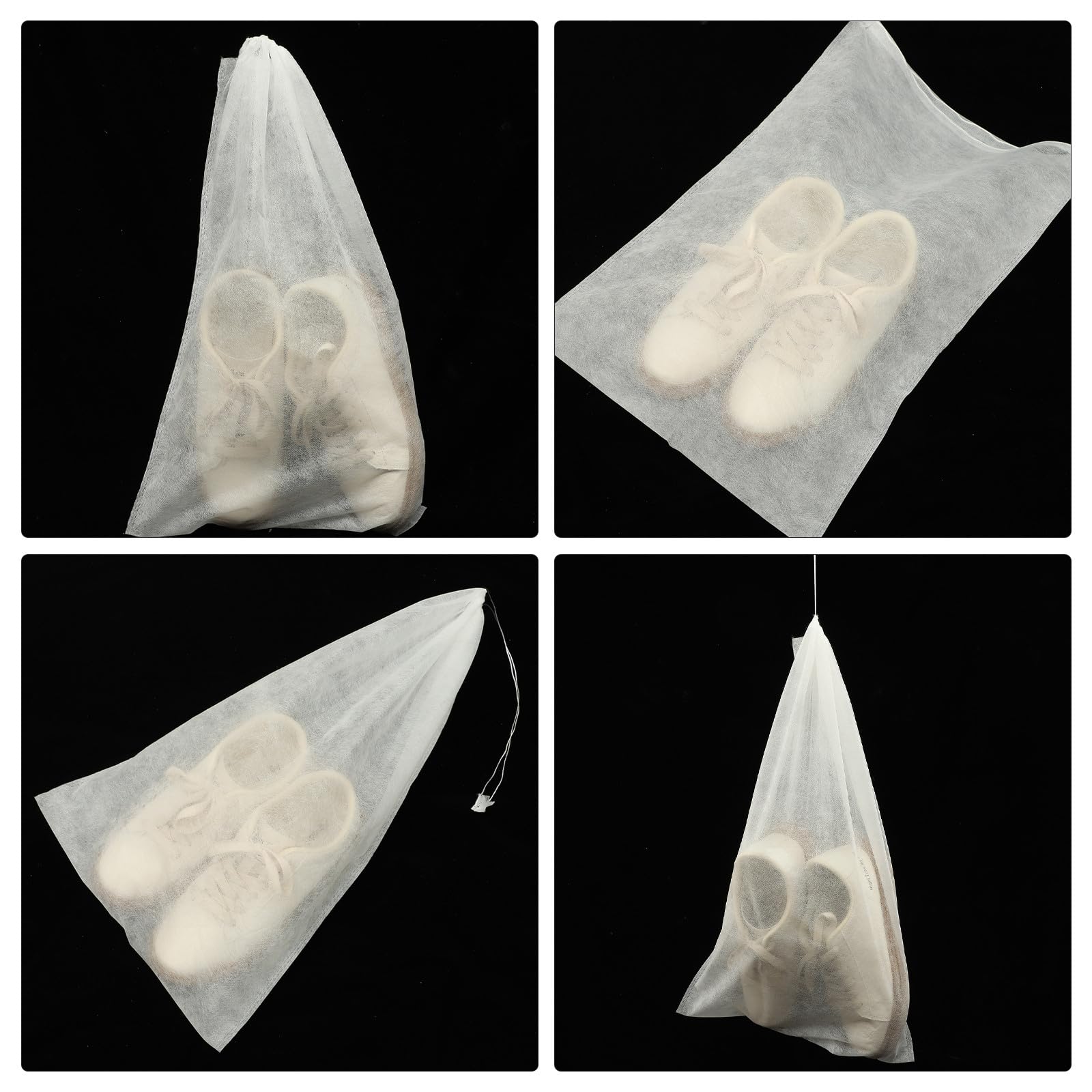 Sacchetti per Scarpe da Viaggio 50 Pezzi Non Tessuto Bianco, Impermeabili Anti Polvere, Dimensioni 32x48 Cm per Conservazione Scarpe e Ottimizzazione Spazio Valigia