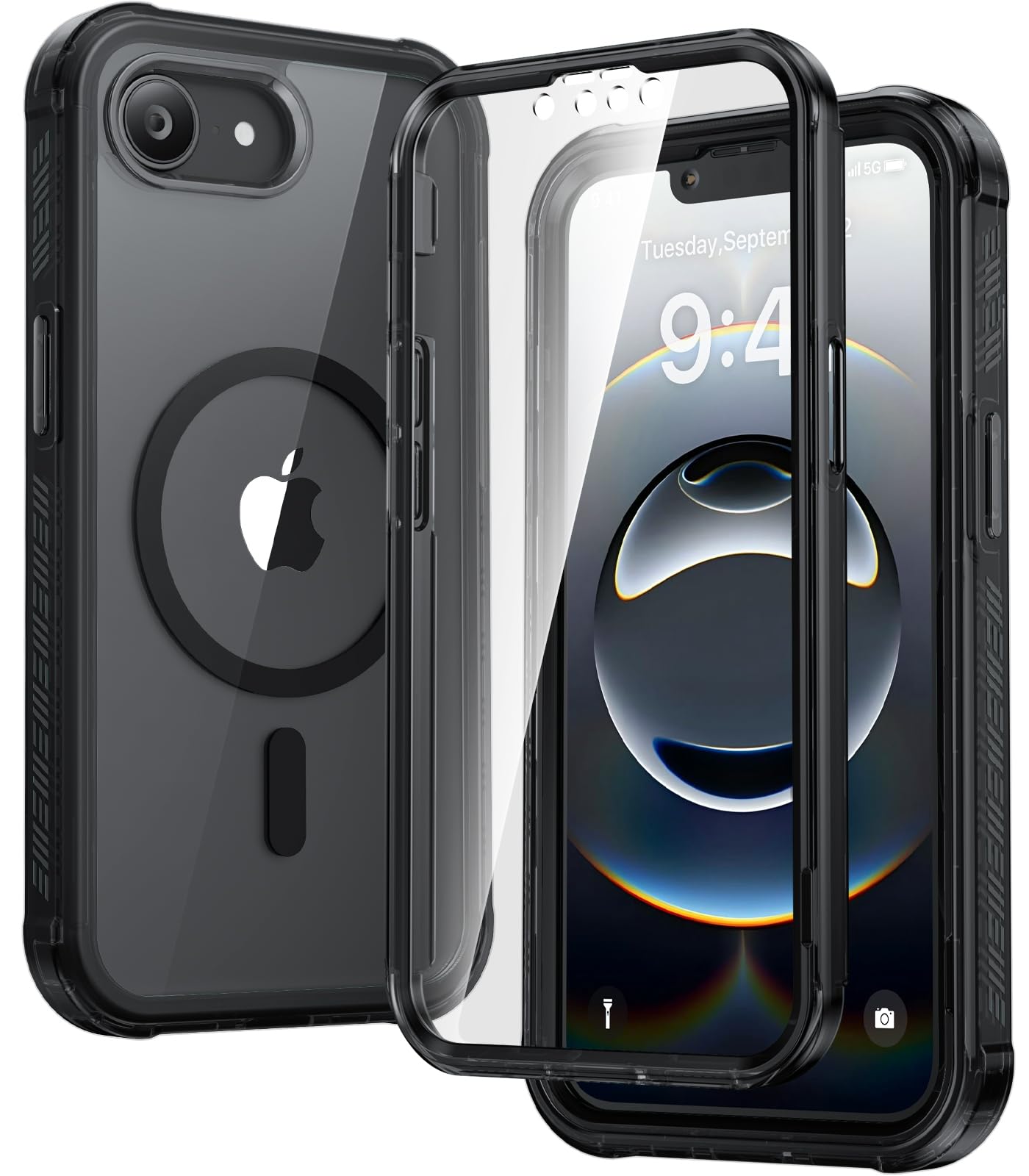 Diaclara Magnetic Designed for iPhone 17e Case &amp; iPhone 16e Case, Full Body Rugged Case with Built-in Screen Protector,[Compatible with MagSafe] Soft Bumper for iPhone 16 17 E 6.1" (Clear Black)
