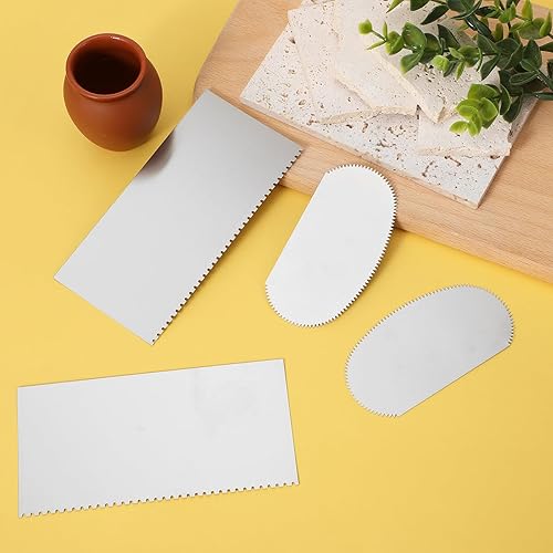 Miniatura 7 de Mabor 4 piezas de raspador de arcilla de acero inoxidable, costillas de cerámica plateadas, raspador dentado, cortador de escultura de arcilla,