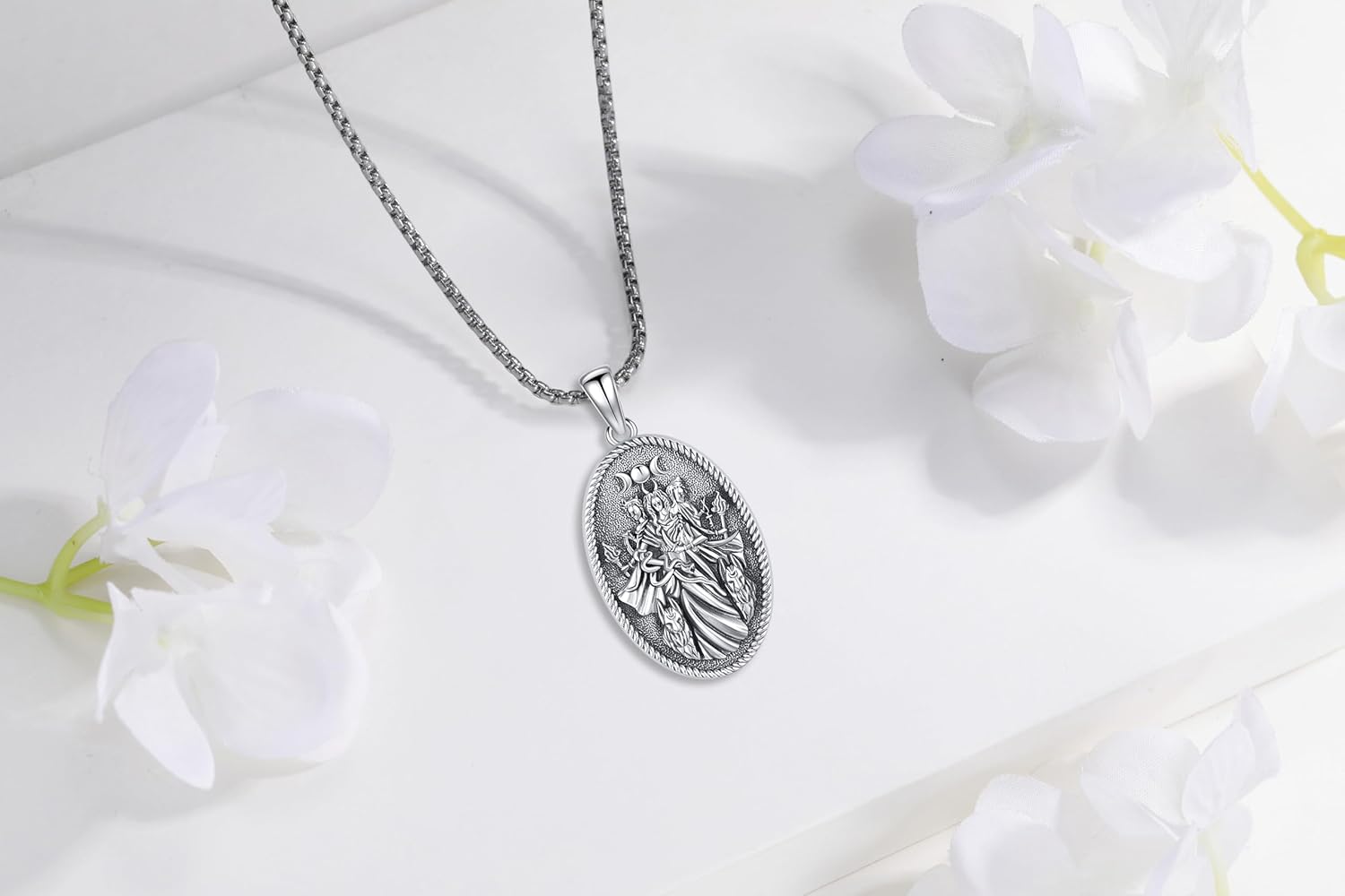 Hecate Wiccan Triple Moon Goddess Necklace Tetragrammaton Nudo De Bruja Plata 925 Original Sterling Silver Cat Moon Pendant Hekate Witch Necklace Amulet Witchy Jewelry Gifts for Women Men - Image 3