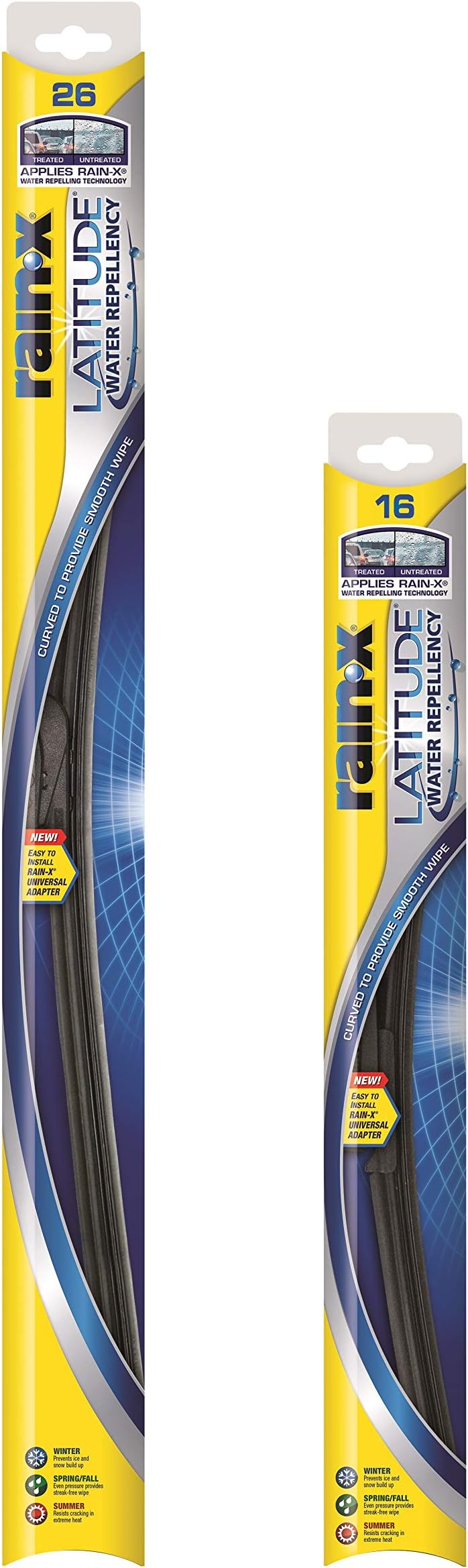 Rain-X 810163 Latitude 2-In-1 Water Repellent Wiper Blades, 26" and 16" Windshield Wipers (Pack Of 2), Automotive Replacement Windshield Wiper Blades With Patented Rain-X Water Repellency Formula