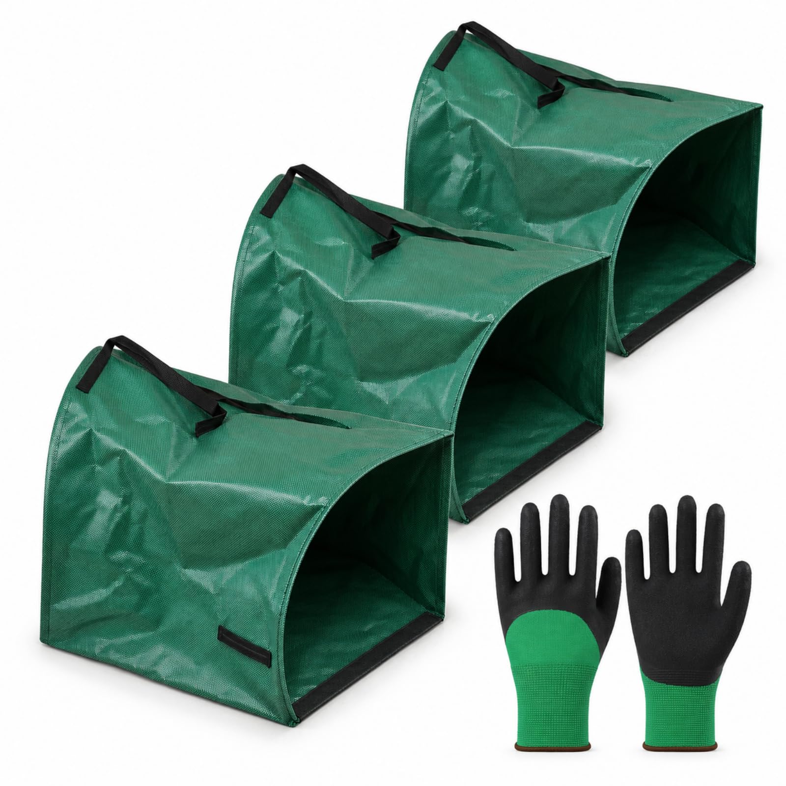 Bolsas para Residuos de Jardín 200 L, Pack de 3, Forma de Recogedor | 3 Bolsas de 200 L con un Guante, Cada Saco de Basura para Jardín Funciona como Práctico Recoge Hojas