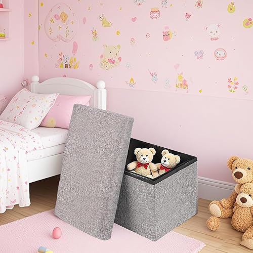 Miniatura 7 de HOZEON Paquete de 3 otomanas plegables de almacenamiento de 15.2 x 9 x 9.4 pulgadas, reposapiés rectangular, taburete multifuncional para sala de