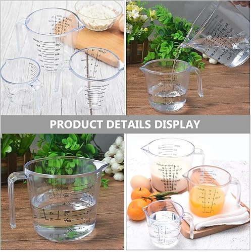 Miniatura 5 de HEMOTON Juego de 3 tazas medidoras de plástico, transparente, de grado alimenticio fuerte, copa de vino líquida pesada para cocina, hornear