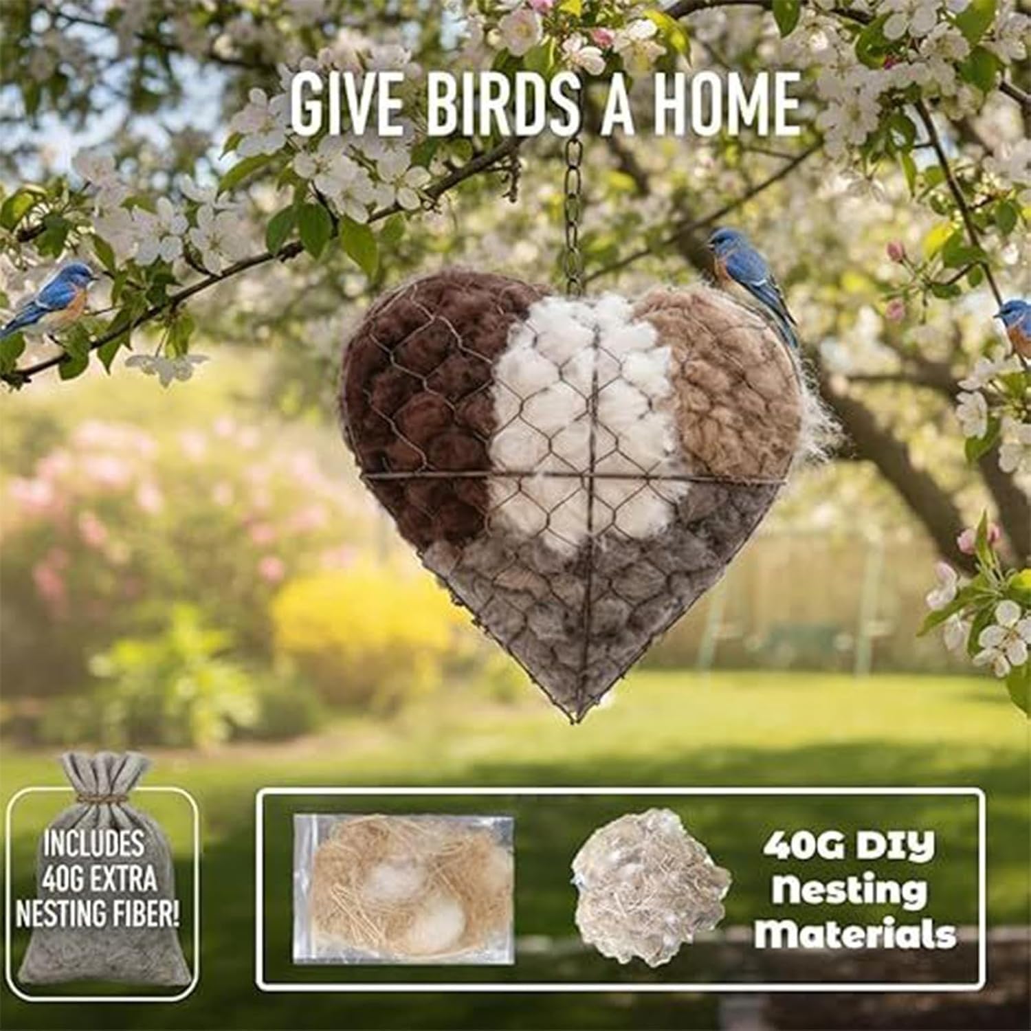 Handmade Fiber Bird Nesting Heart, Alpaca Fiber Bird Material House, Wool Nest Starter Hummingbird Houses, Outdoor Garden Decoration & Bird Lover Gift ﻿ — view 4