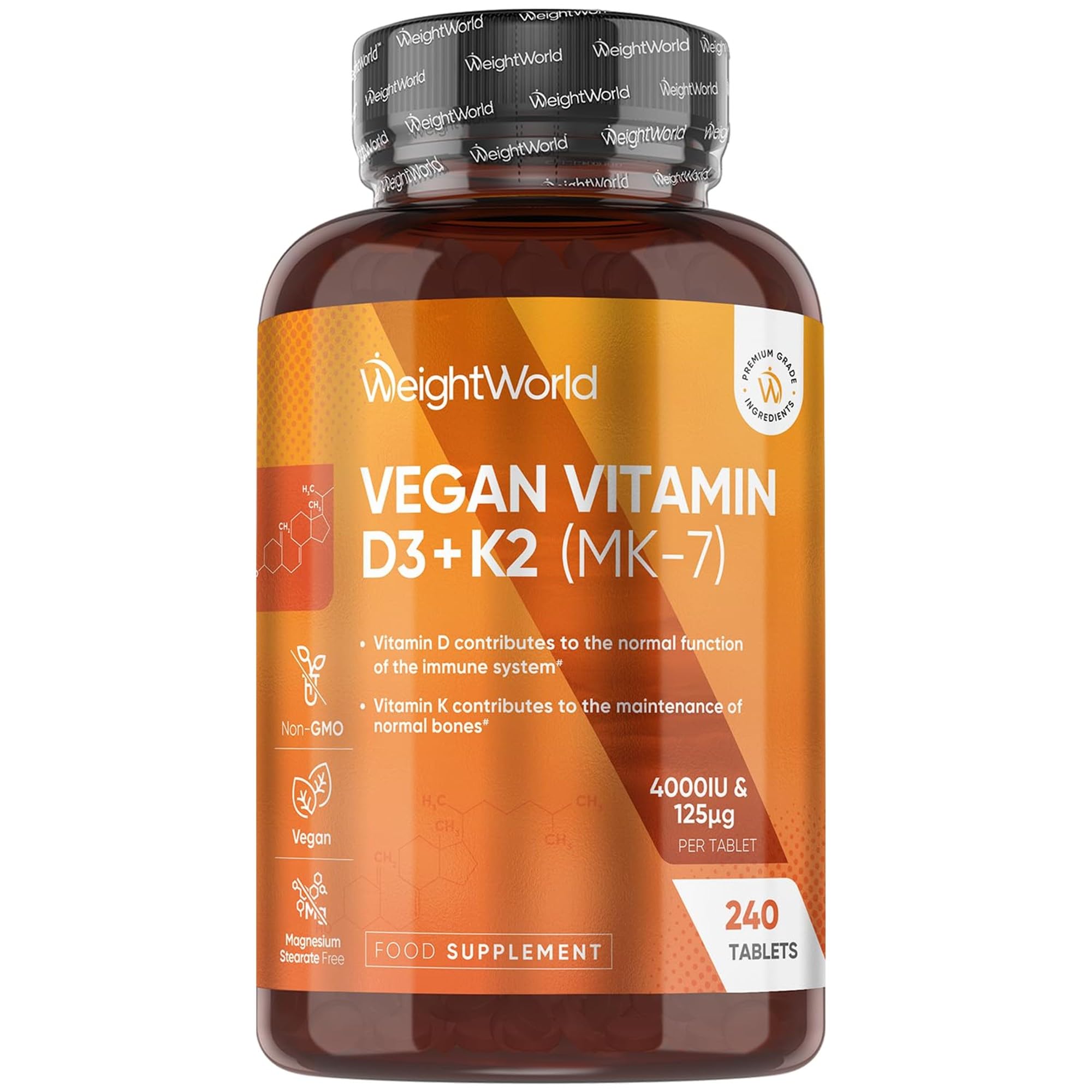 D3 Vitamin 4000 IU + K2 125mcg | Vitamin D3 K2 for Healthy Bones & Immune Support (8-Month Supply) | 240 Vegan D3K2 Tablets | Plant-Based VIT D3 & K2 (MK-7) | Gluten-Free, Non-GMO