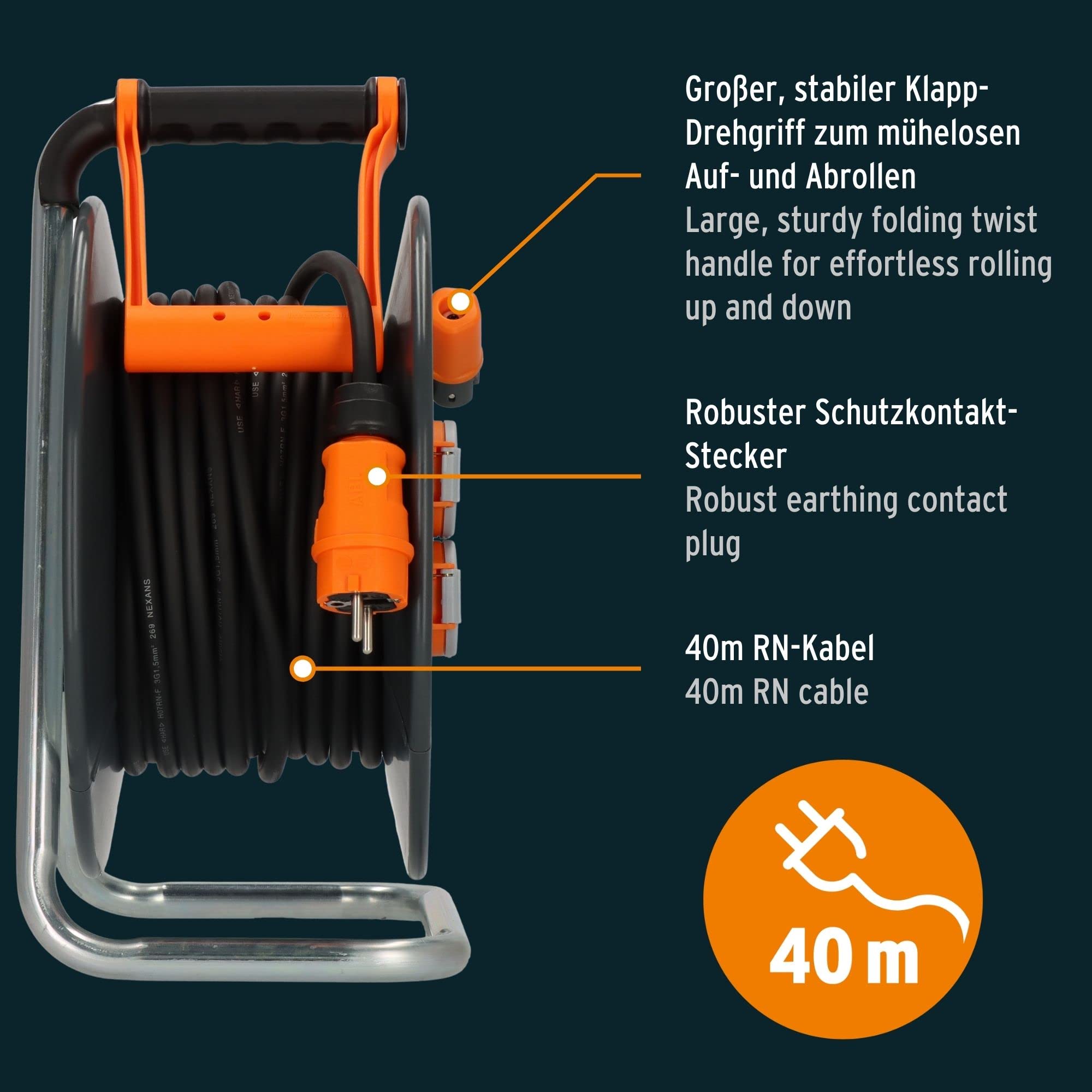 Brennenstuhl professionalLINE SteelCore Kabeltrommel SC 4100 IP44 (40m, Trommelkörper aus Stahlblech, Baustelleneinsatz und ständiger Einsatz im Freien, BGI 608, Made in Germany)