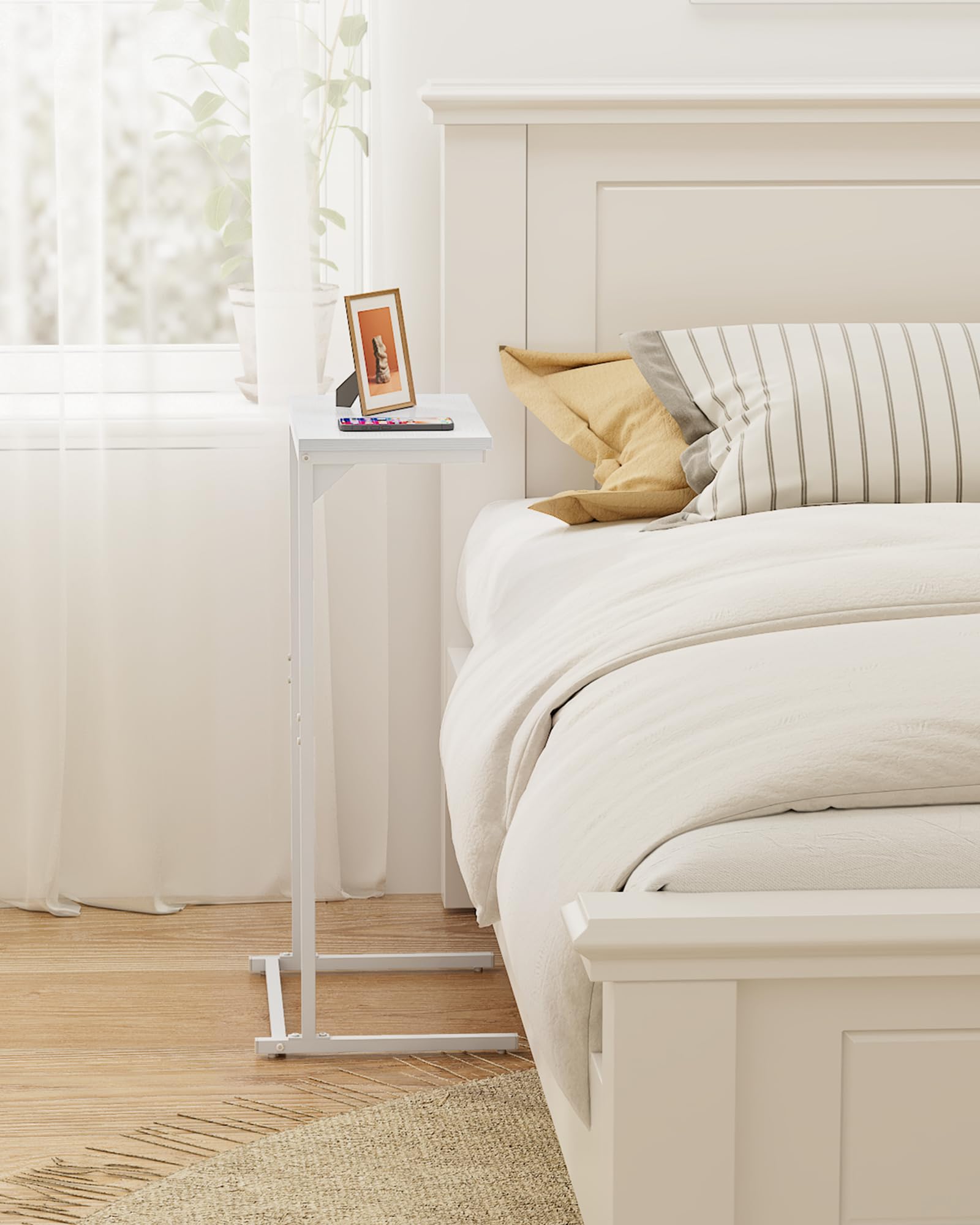 TUTOTAK Table d'appoint en forme de C, petite table haute 73 cm, table basse, salon, chambre à coucher, blanc TB01BW071EU
