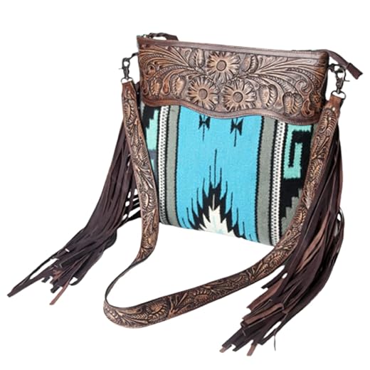 American Darling Cross Body Vintage Bag Large Leather Fringe Crossbody Purse Western Handbags Quilted Saddle Blanket Cowhide Stylish Handmade Shoulder Handbag Hand Carved Strap (adbgz306a)