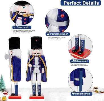 COMBIUBIU 38 cm Nutcracker Figures Wooden Nutcracker Soldiers Traditional Christmas Nutcracker Figures Decoration Made of Pine Wood for Home Christmas Decoration Christmas Decoration (Blue)