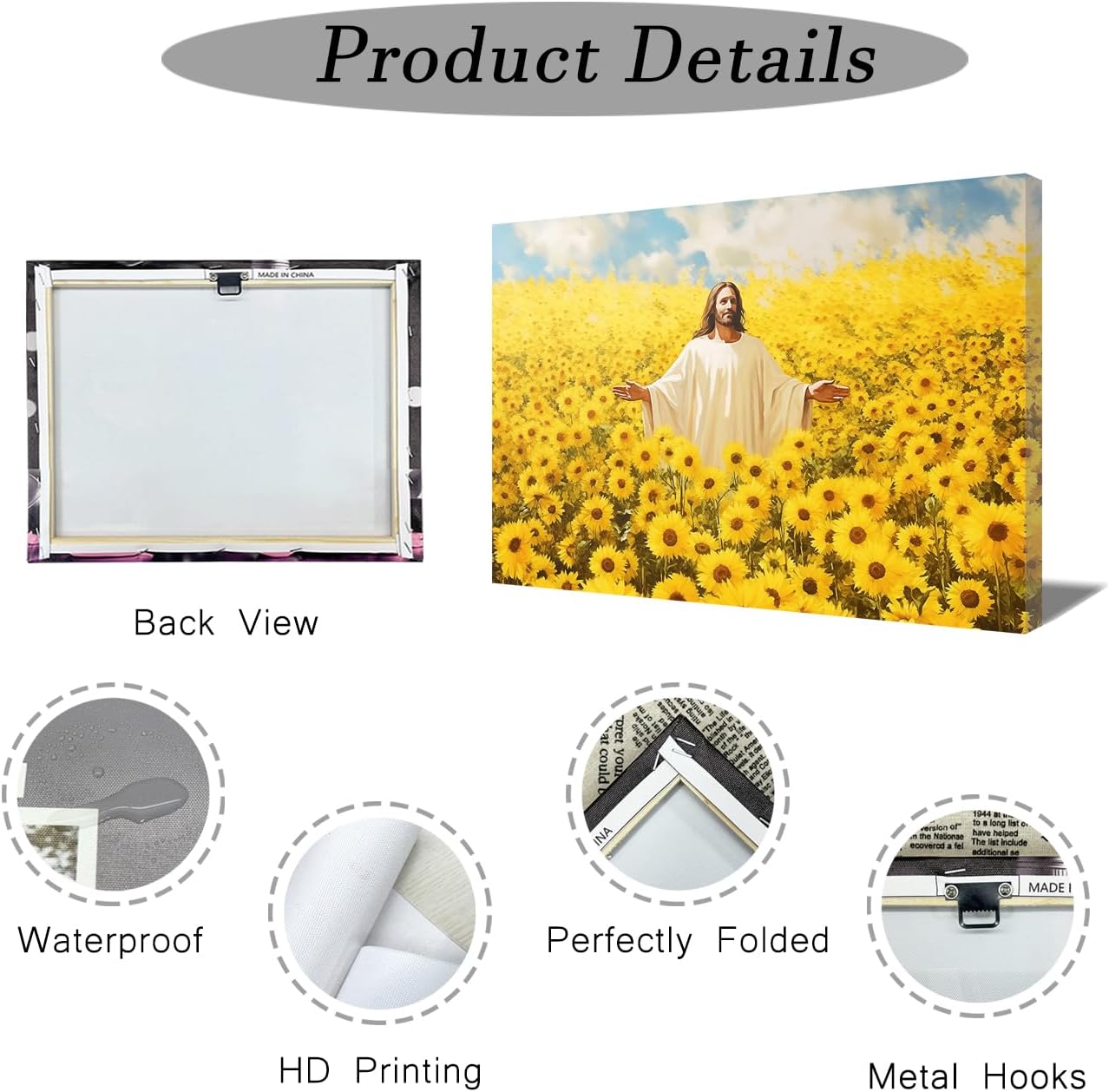 ZQQART Jesus Canvas Wall Art Jesus Poster God Stands in a Field of Sunflowers Pictures Prints God Christian Spiritual Painting Home Wall Decor (Jesus&Sunflower,12.00" x 18.00")