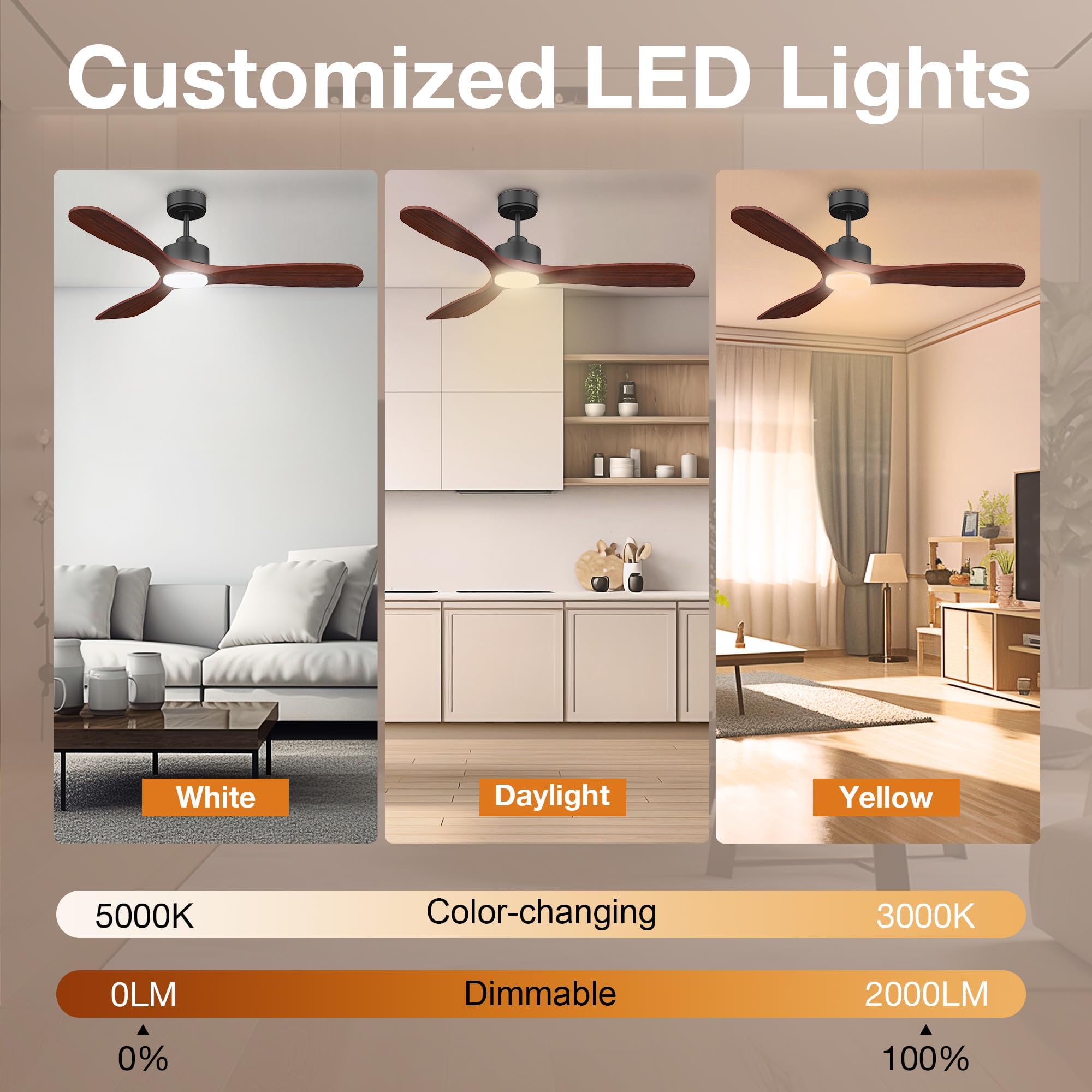 52 Wood Smart Ceiling Fans with Lights Remote Quiet DC Motor Outdoor Indoor Ceiling Fan Voice Control via — view 3
