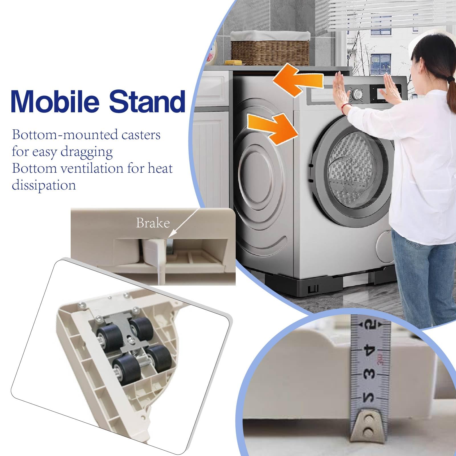 Base anti-vibración con ruedas Antideslizantes Soporte Lavadora Secadora para mover fácilmente la lavadora o secadora Ancho 45-65cm Base de Muebles y Exterior Blanco