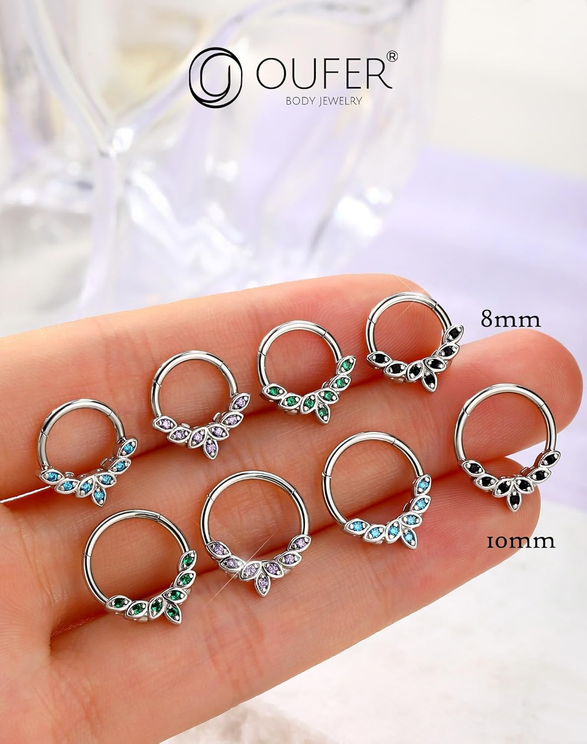 OUFER Septum Rings 16G, 316L Stainless Steel Septum Rings Hoops, Cluster CZ Hinged Segment Daith Helix Piercing Jewelry For Women And Men - Image 4
