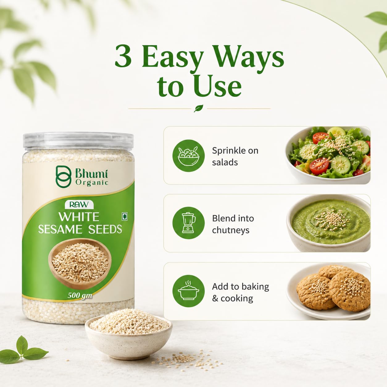 Bhumi Organic Raw White Sesame Seeds 500gm 2