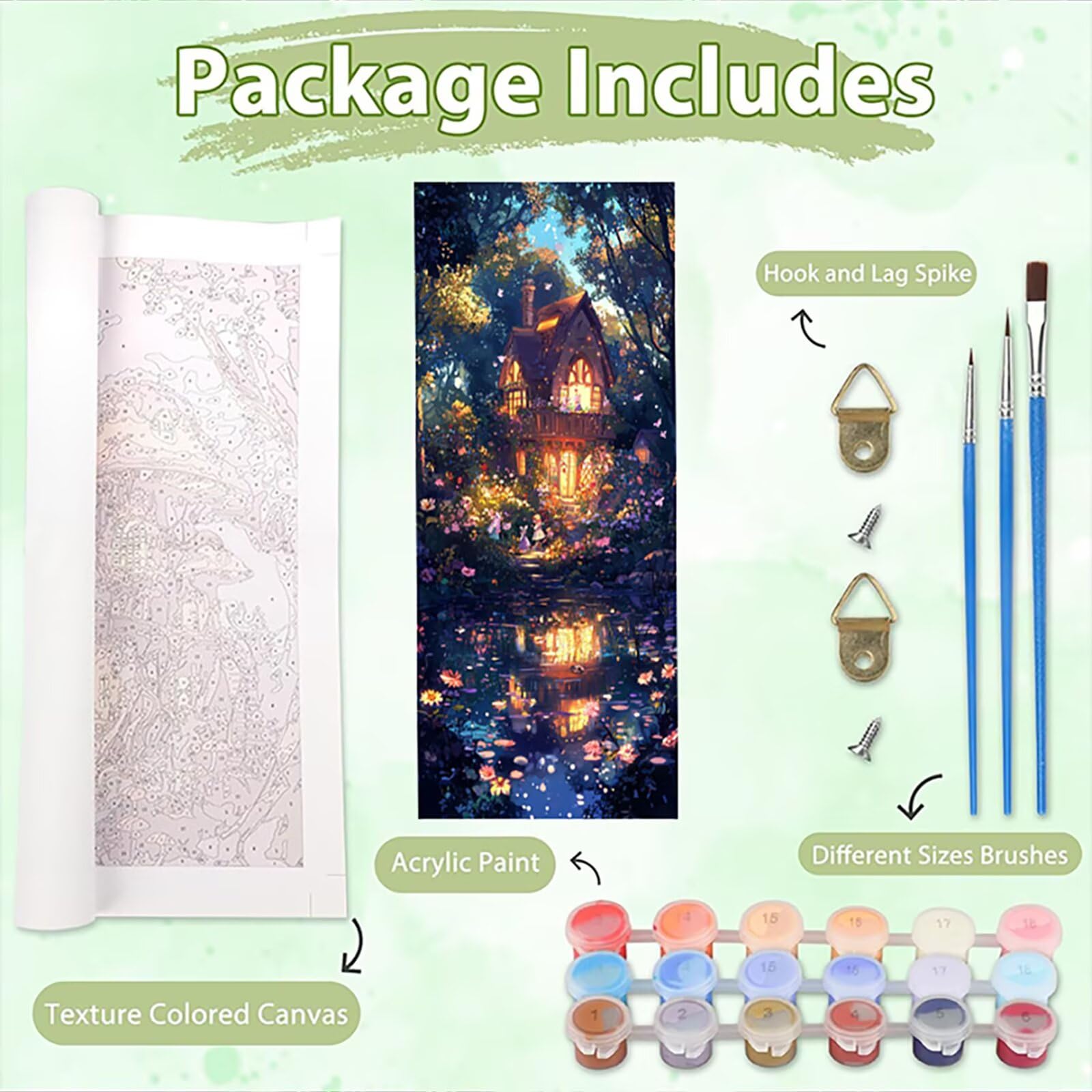 Malen Nach Zahlen 50x150cm Leinwand Fluss Malen Nach Zahlen Erwachsene mit Ohne Rahmen, DIY Kreativ Set für Erwachsene mit Pinseln und Acrylfarbe, Zimmer Deko Die Hütte Landschaft Geschenk, P0M-1037