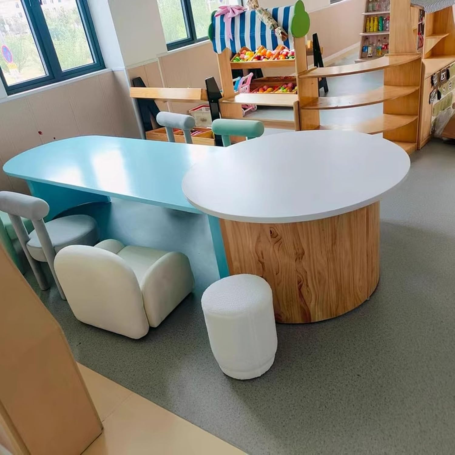 Solid Wood Children's Desks and Chairs Set, Kindergarten Handicraft Painting Area, Open-air Floor Sales Office Reception Early Education Complete Set Combination(Set 1)