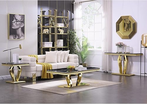 Miniatura 18 de ACEDÉCOR Mesa auxiliar, mesa de centro plateada con cuatro bases geométricas de espejo, mesa auxiliar rectangular con marco de metal resistente,