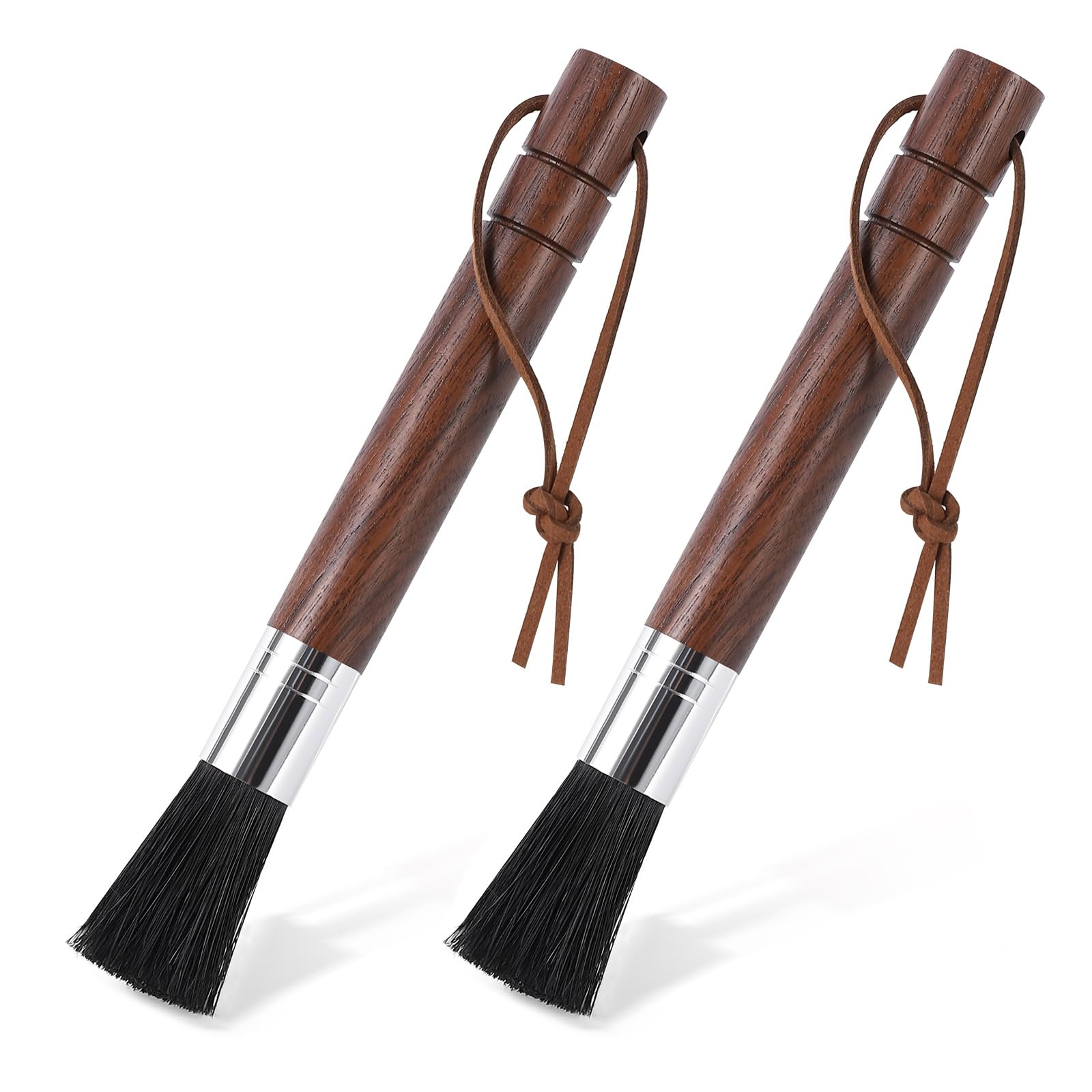 2-Pack Coffee Grinder Cleaning Brush with Natural Walnut Wood Handle and Black Boar Bristle, Coffee Bar Accessories Coffee Brush, Espresso Machine Cleaning Tool Barista Brush with Hanging Loop