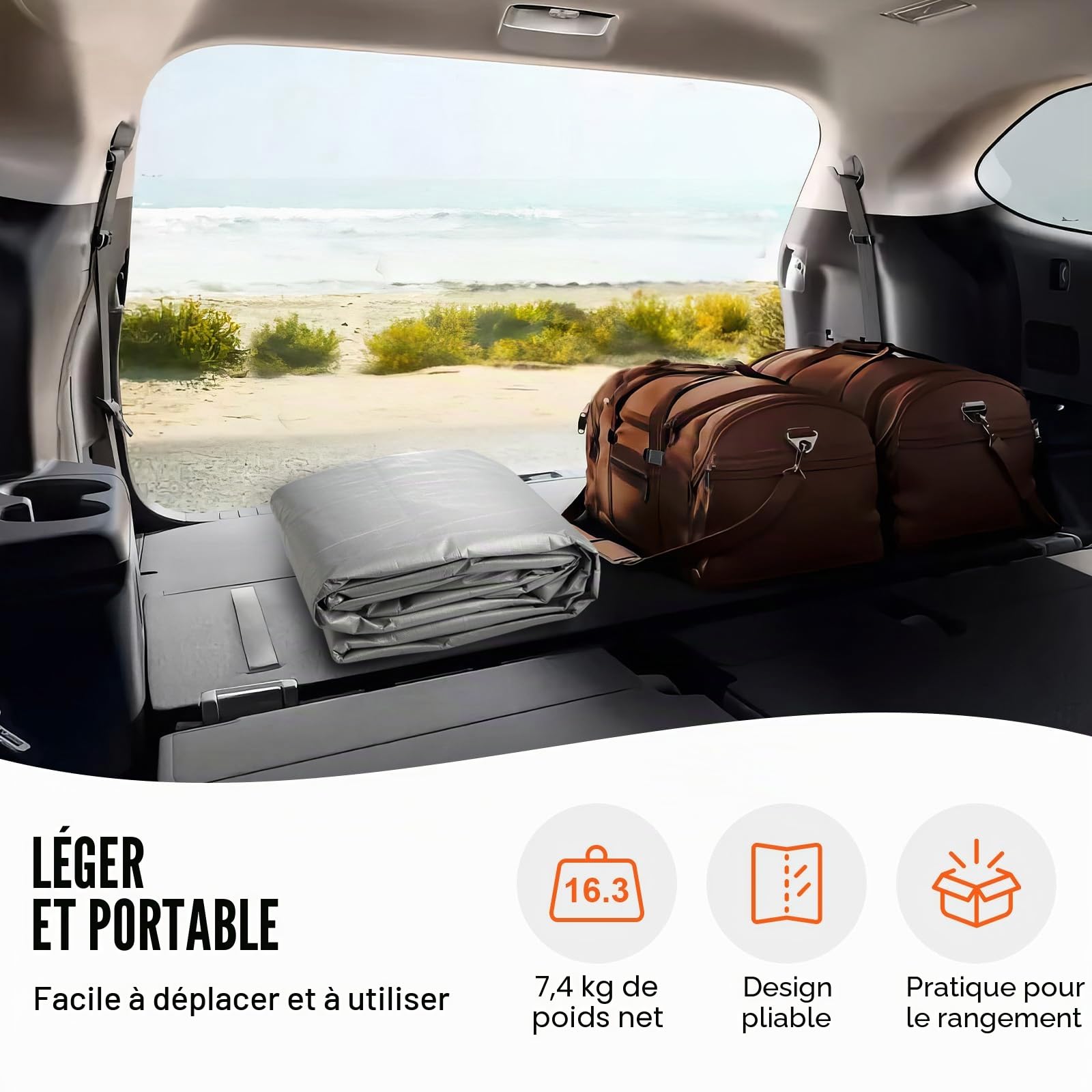 VEVOR Toile d'auvent de rechange pour abri de voiture, 6,1x4 m, bâche de garage paroi latérale, imperméable protégée contre UV, installation facile élastiques à billes, gris (haut et cadre non inclus)