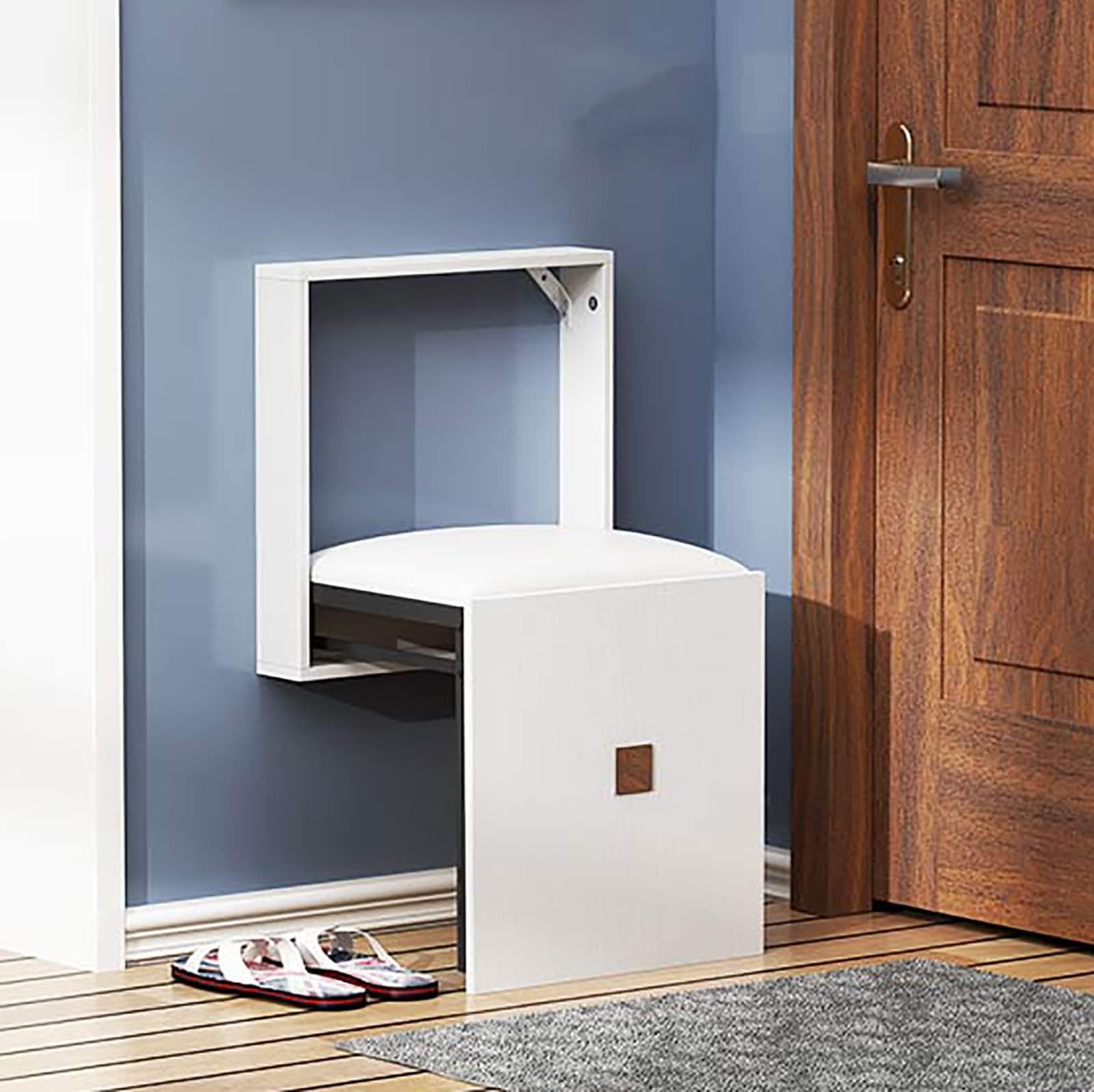 Siège de douche mural pliable en bois blanc pour couloir