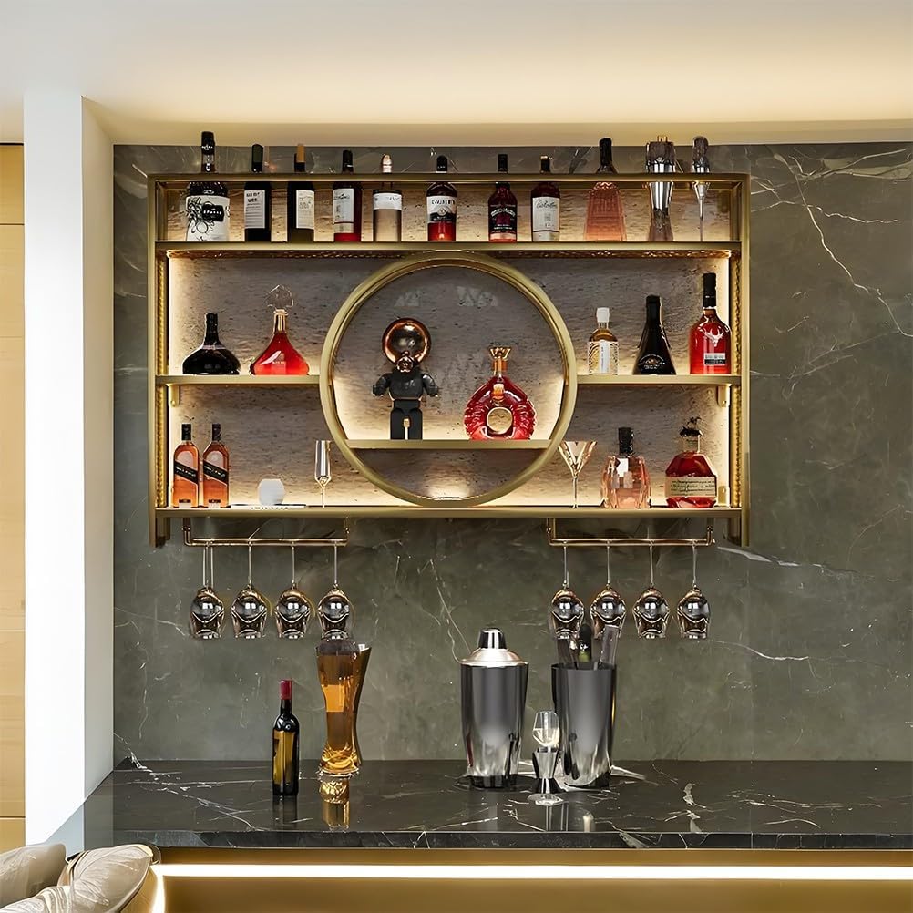 Wall Mounted Wine Rack with Glass Holder - Sturdy Metal Wine Storage, Space-Saving Floating Bar Cabinet for Home, Kitchen, Pub - Available in 3 Sizes (100/120/140cm)