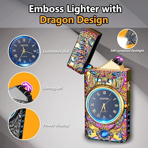 Miniatura 2 de Faro de reloj, encendedor eléctrico, encendedor de plasma de doble arco, encendedor USB recargable con pantalla de batería, encendedor fresco con