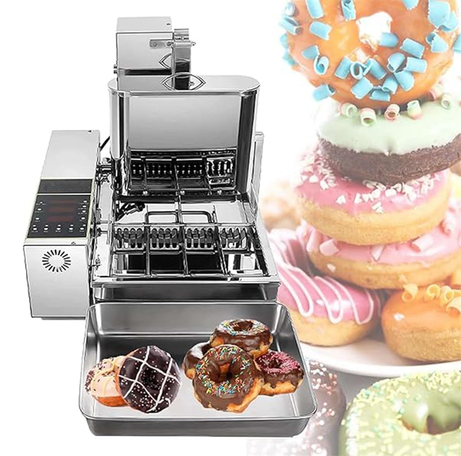 Máquina para Hacer Mini donas de 4 Filas con Panel de Control Inteligente, máquina Comercial para Hacer donas de Acero Inoxidable, freidora Digital de donas con volteo au,