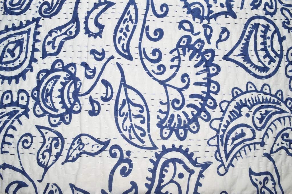 YUVANCRAFTS Indian Cotton Kantha Quilt Paislety Screen Print Quilt Twin Blanket Bedspreads Throw