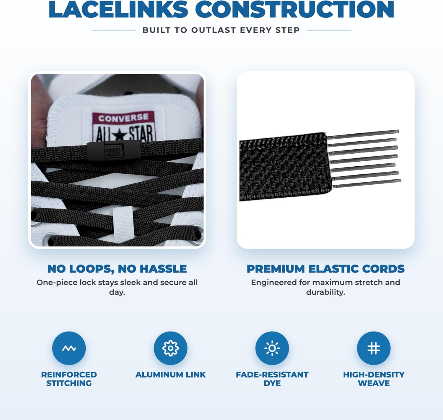 LaceLinks Elastic No Tie Shoe Laces – Quick Lock Stretchy Shoelaces for Adults & Kids, Sneakers, Running and Casual Shoes