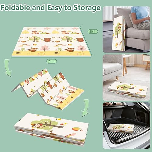 Miniatura 4 de Alfombra de juego plegable para bebé de 74 x 50 pulgadas, tapete de juego impermeable y antideslizante, tapete de espuma segura, tapete para corral,